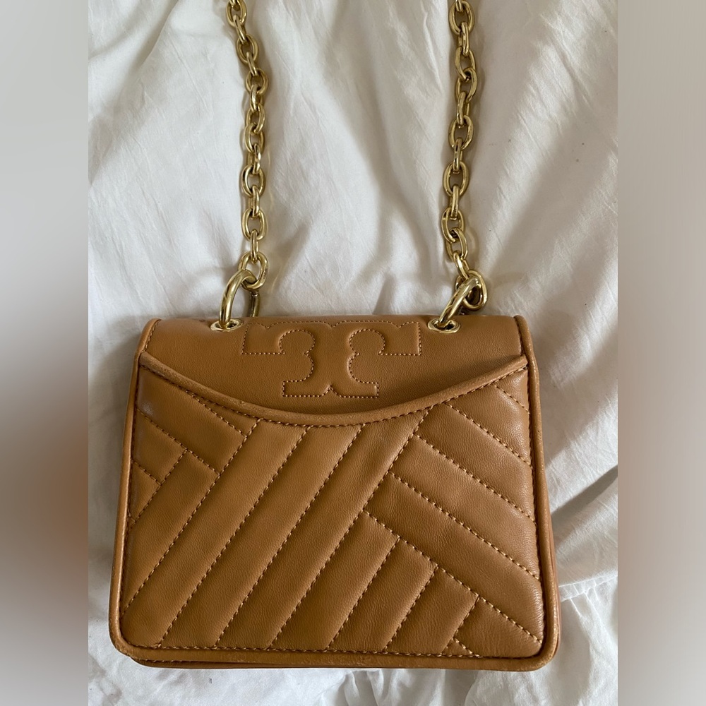 Tory Burch tan crossbody with gold chains